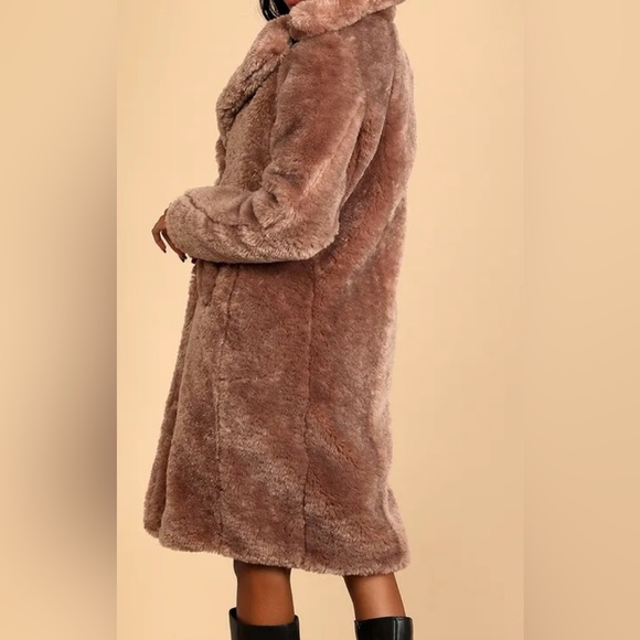 Lulus Stepping Out in Style Taupe Faux Fur Long Coat - Picture 2 of 5